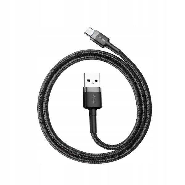 Cablu Baseus Cafule USB-A la USB Tip C, 3A, 1m lungime, cu invelis textil - Negru cu gri CATKLF-BG1