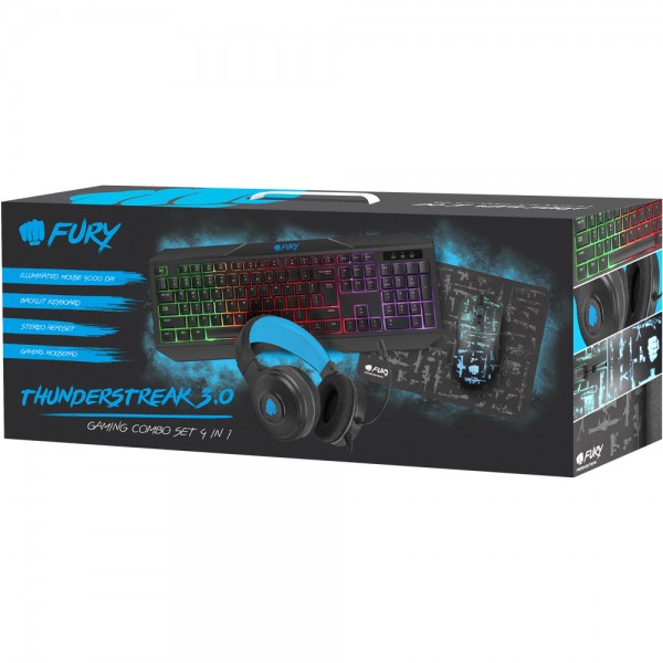 Gaming Combo Set 4 in 1 Fury Thunderstreak 3.0 (tastatura, casti, mouse, mousepad)