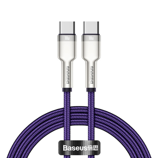 Cablu Baseus Cafule USB Tip C la USB Tip C, PD 100W, 2m lungime, cu invelis textil - Mov cu gri CATJK-D05