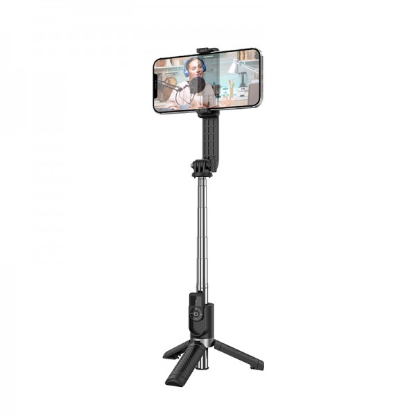 Selfie Stick Borofone BY9 Streamer cu telecomanda Bluetooth detasabila si trepied, negru