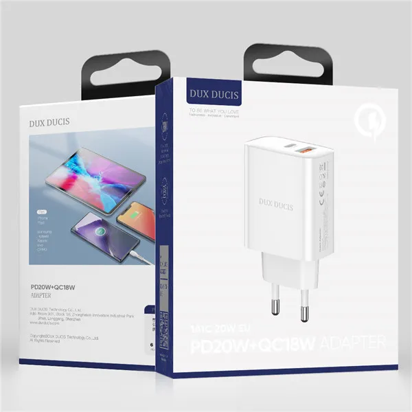 Incarcator retea Dux Ducis C70 - 220V la USB-A si USB Tip C - PD 20W QC 3.0 18W 2A alb