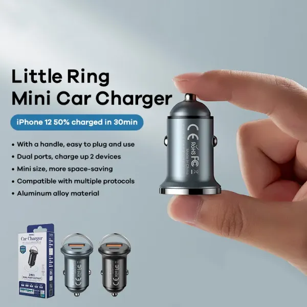 Mini incarcator auto Remax RC-233 Lindo II - USB-A si Tip C - PD QC 27W, aluminiu, negru