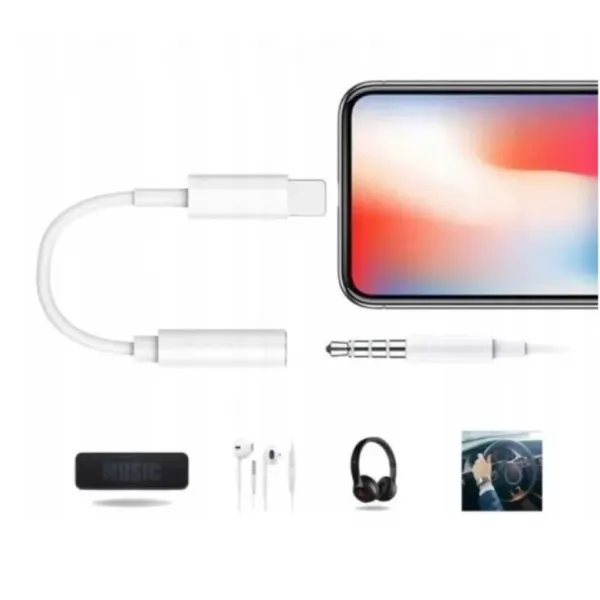 Adaptor casti compatibil iPhone Lightning la jack audio 3.5mm alb