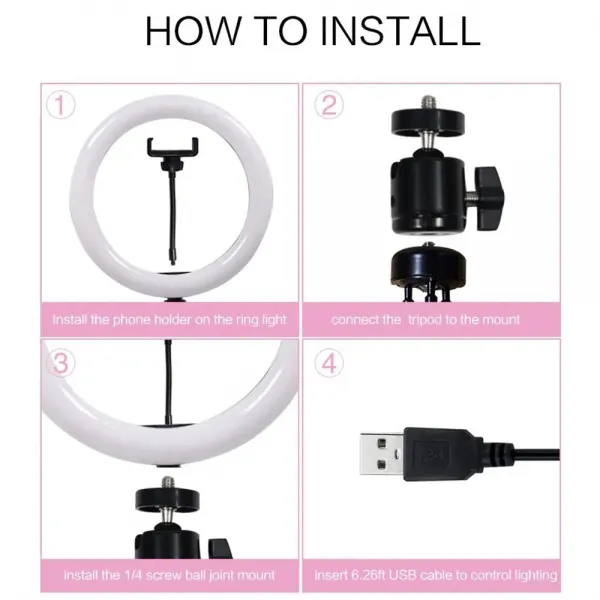 Selfie pack - trepied 1.6m cu lampa LED si suport telefon
