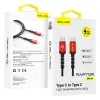 Cablu USB Type C la Type C Blavec Raptor cu invelis textil PD 100W 5A 2 metri (CRA-CC5BR20) negru cu rosu