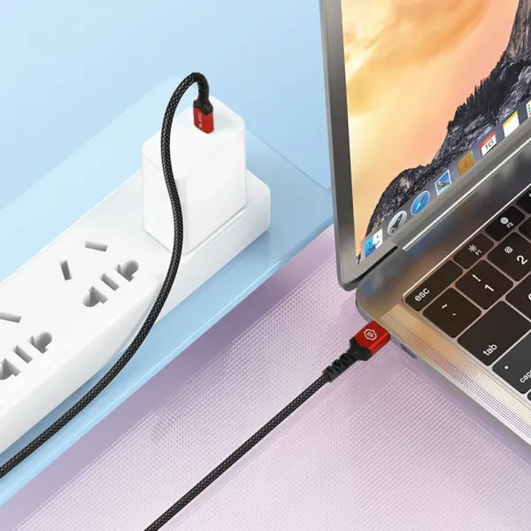 Cablu USB Type C la Type C Blavec Raptor cu invelis textil PD 100W 5A 2 metri (CRA-CC5BR20) negru cu rosu