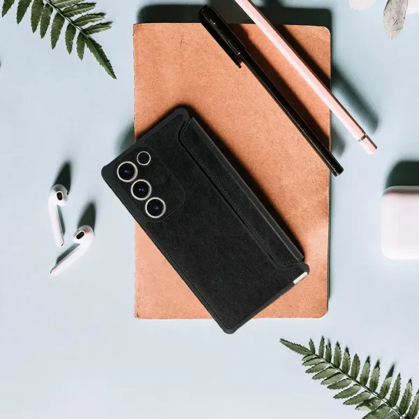 Husa flip Razor Flexy piele ecologica neagra pentru Samsung Galaxy S21 FE