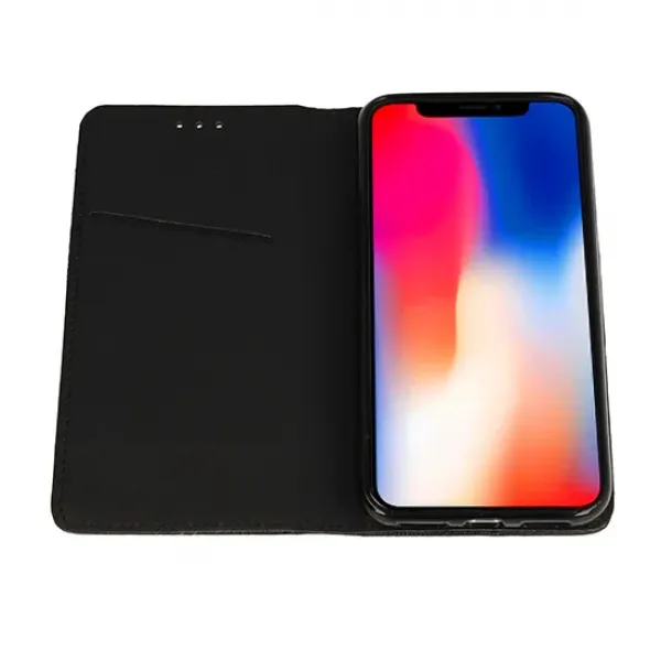 Husa Smart Book Magnet Flexy piele ecologica neagra pentru iPhone XR