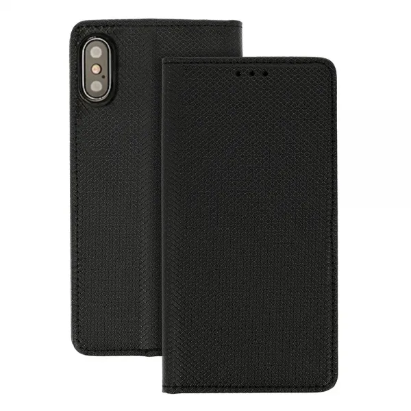 Husa Smart Book Magnet Flexy piele ecologica neagra pentru iPhone XR
