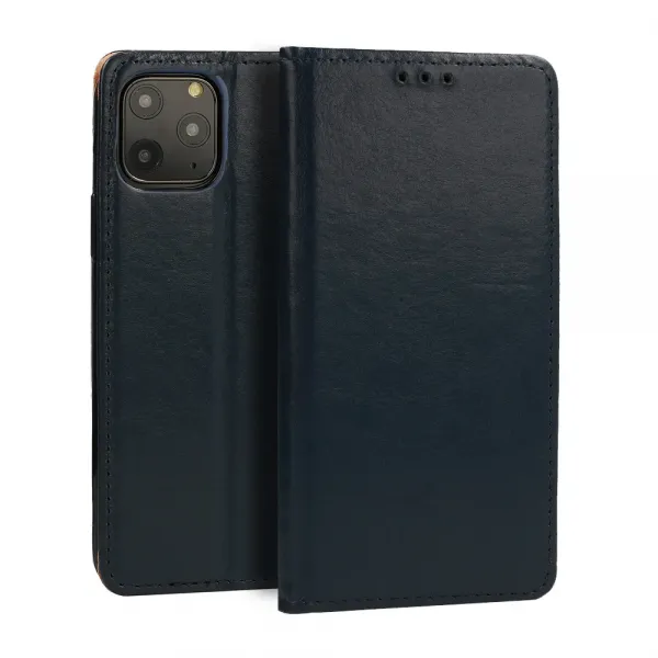 Husa flip Diary Flexy piele naturala bleumarin pentru iPhone 13 PRO