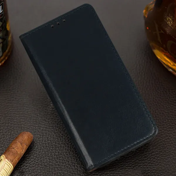 Husa flip Diary Flexy piele naturala bleumarin pentru iPhone 13 PRO