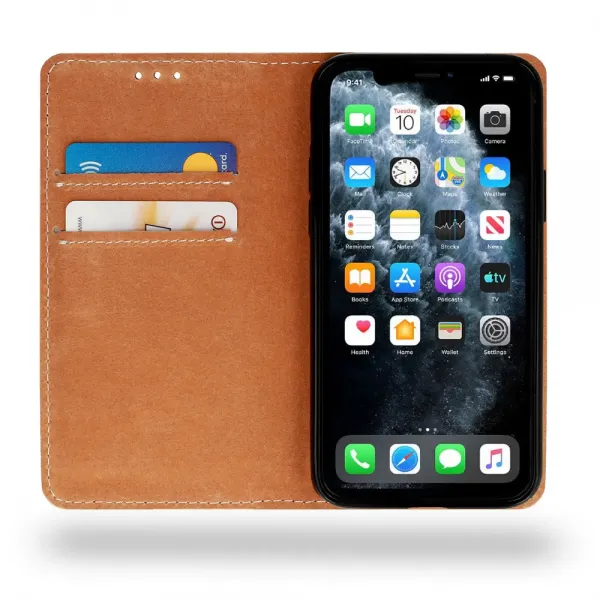 Husa flip Diary Flexy piele naturala bleumarin pentru iPhone 13 PRO