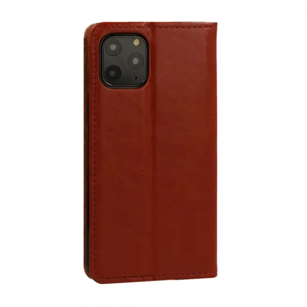 Husa flip Diary Flexy piele naturala maro pentru iPhone 14
