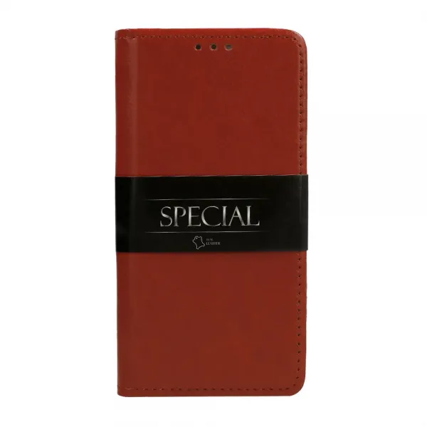 Husa flip Diary Flexy piele naturala maro pentru iPhone 14