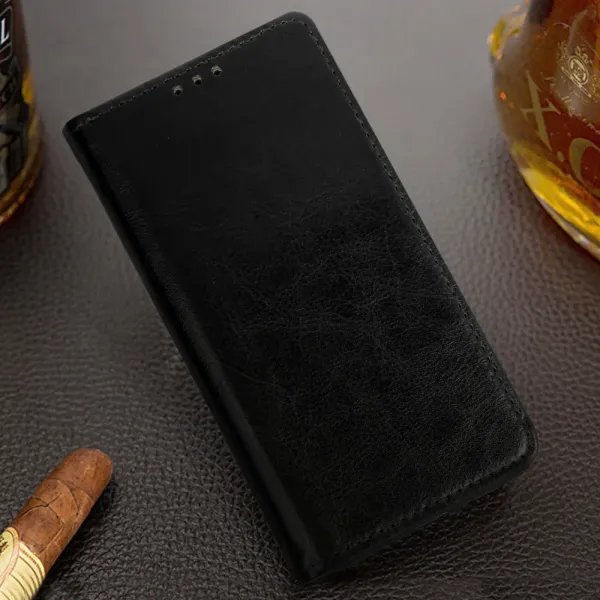 Husa flip Diary Flexy piele naturala neagra pentru iPhone 14 Plus