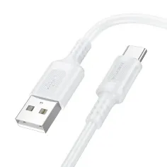 Cablu de date si incarcare premium Borofone BX111 Feliz, USB-A la USB-C, 3A, lungime 1m, alb