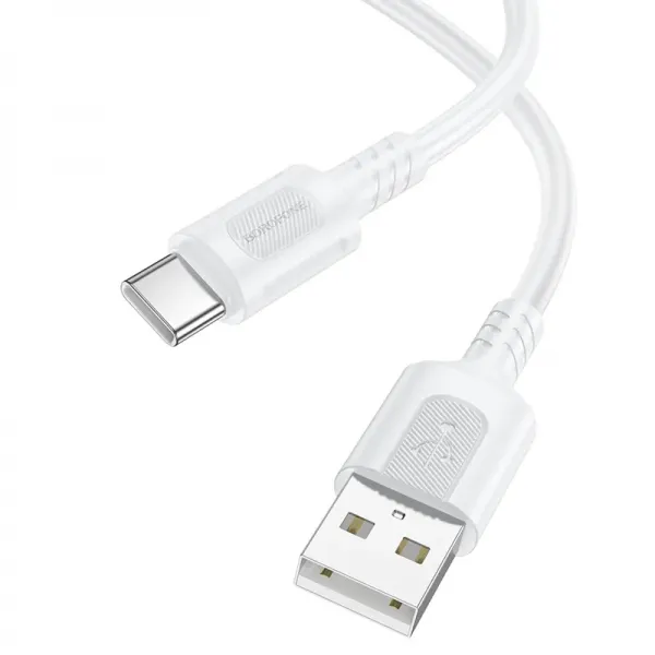 Cablu de date si incarcare premium Borofone BX111 Feliz, USB-A la USB-C, 3A, lungime 1m, alb