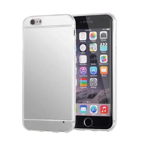 Husa de silicon cu spate oglinda pentru iPhone 6 Plus 5.5 inch argintie