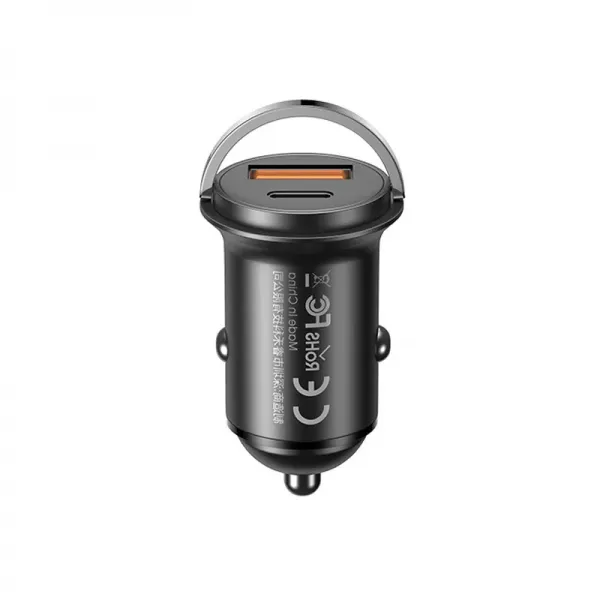 Mini incarcator auto Remax RC-233 Lindo II - USB-A si Tip C - PD QC 27W, aluminiu, negru